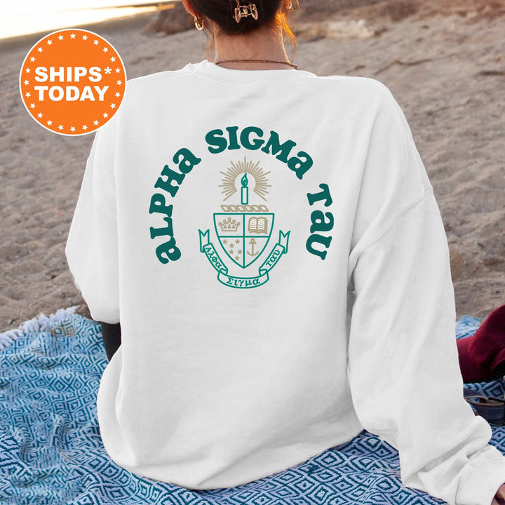 Alpha Sigma Tau Sorority Style Sorority Sweatshirt | Alpha Sigma Tau Hoodie | AST Sorority Crest | Big Little Reveal | Greek Apparel