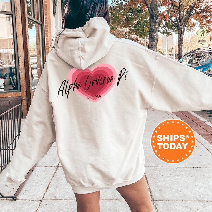 Alpha Omicron Pi Heart Beats Sorority Sweatshirt | Alpha Omicron Pi Hoodie | Alpha O Sweatshirt | Big Little Reveal | Sorority Gift