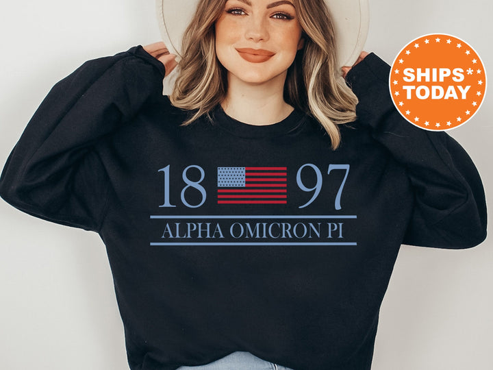 Alpha Omicron Pi Red White And Blue Sorority Sweatshirt | Alpha O Greek Sweatshirt | AOPI Big Little Sorority Gifts | Sorority Merch