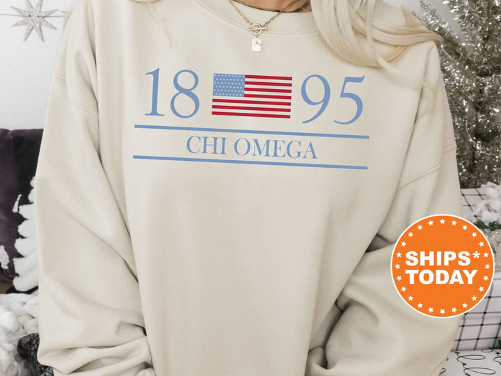 Chi Omega Red White And Blue Sorority Sweatshirt | Chi O Greek Sweatshirt | Chi Omega Big Little Sorority Gifts | Sorority Merch