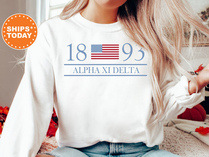 Alpha Xi Delta Red White And Blue Sorority Sweatshirt | Alpha Xi Greek Sweatshirt | AXID Big Little Sorority Gifts | Sorority Merch