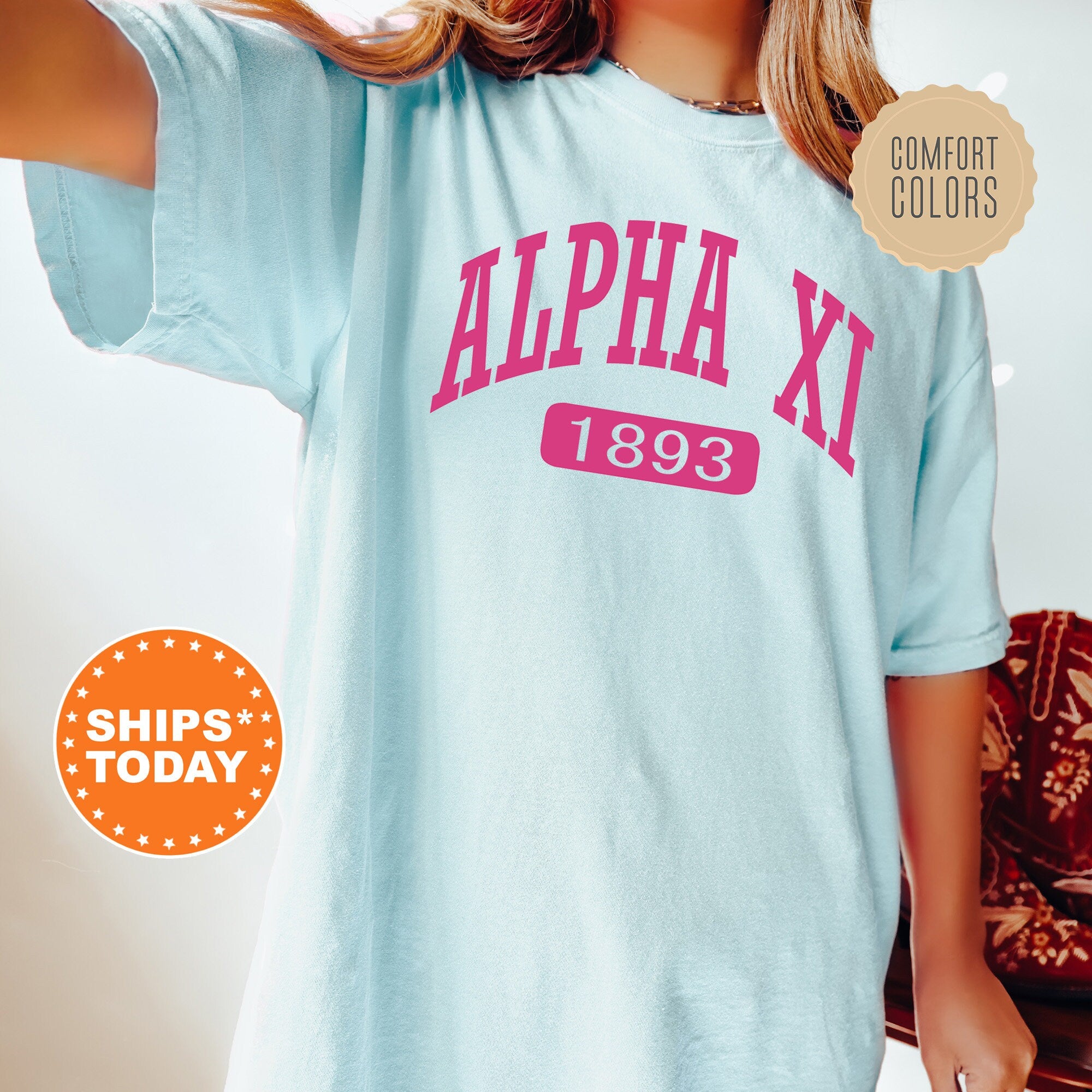 Alpha Xi Delta Pink Baseball Comfort Colors Sorority T-Shirt 