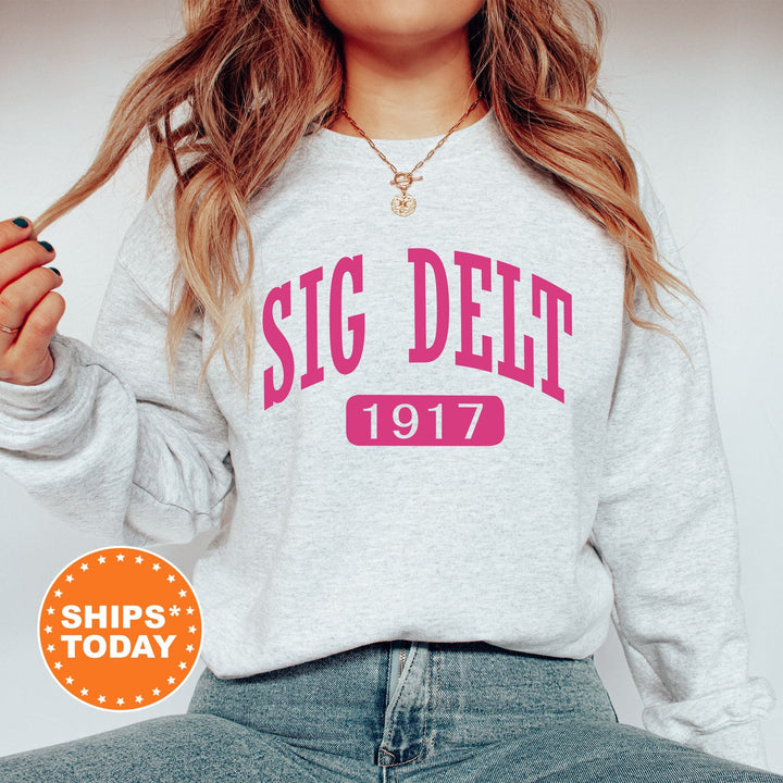 Sigma Delta Tau Pink Baseball Sorority Sweatshirt | Sigma Delta Tau Hoodie | Sorority Hoodie | Big Little Reveal | Greek Apparel