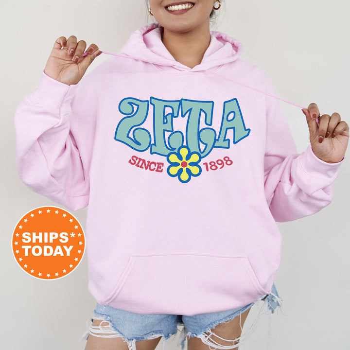Zeta Tau Alpha Outlined In Blue Sorority Sweatshirt | Zeta Hoodie | Zeta Floral Sweatshirt | Sorority Gifts | Big Little Reveal