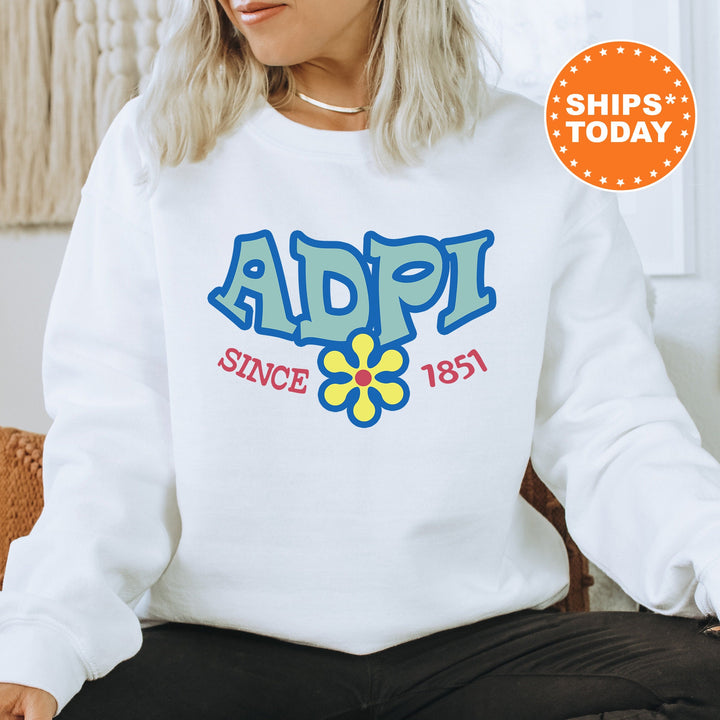 Alpha Delta Pi Outlined In Blue Sorority Sweatshirt | ADPi Floral Sweatshirt | ADPi Hoodie | Big Little Gift  | Sorority Letters