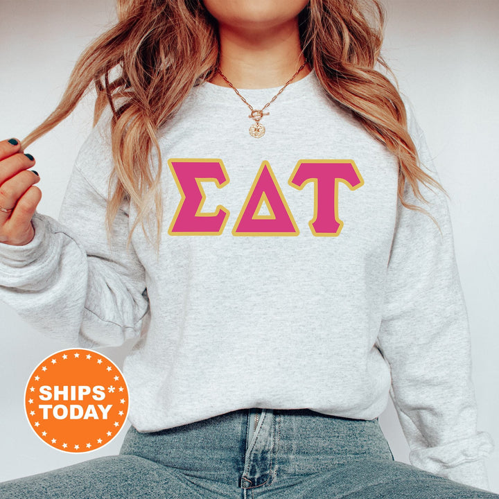 Sigma Delta Tau Pink and Gold Sorority Sweatshirt | Sigma Delta Tau Sweatshirt | Sig Delt Greek Letter | Sig Delt Merch | Big Little
