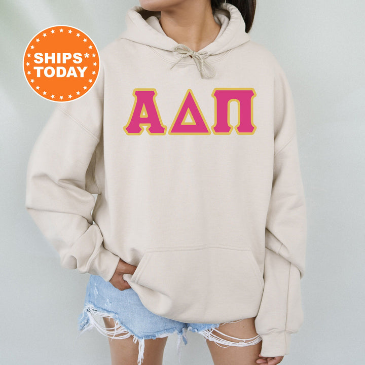 Alpha Delta Pi Pink and Gold Sorority Sweatshirt | Alpha Delta Pi Sweatshirt | ADPi Greek Letters | Alpha Delta Pi Merch