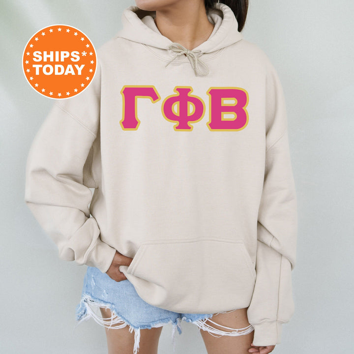 Gamma Phi Beta Pink and Gold Sorority Sweatshirt | Gamma Phi Beta Sweatshirt | Gamma Phi Hoodie | GPHI Greek Letters | Big Little