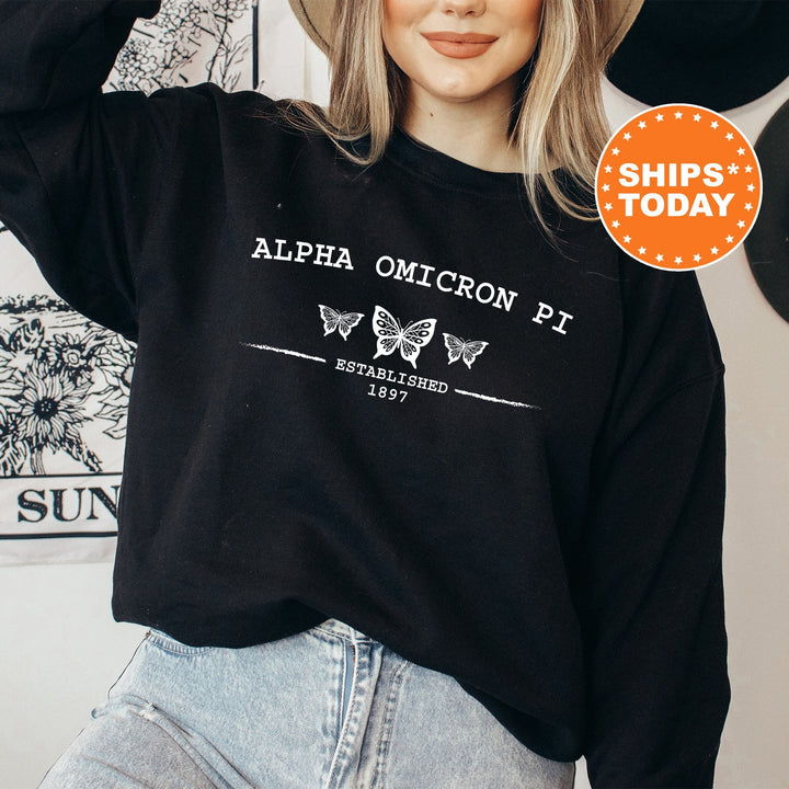Alpha Omicron Pi Neutral Butterfly Sorority Sweatshirt | Alpha O Crewneck Sweatshirt | Greek Apparel | Big Little Reveal | College Apparel