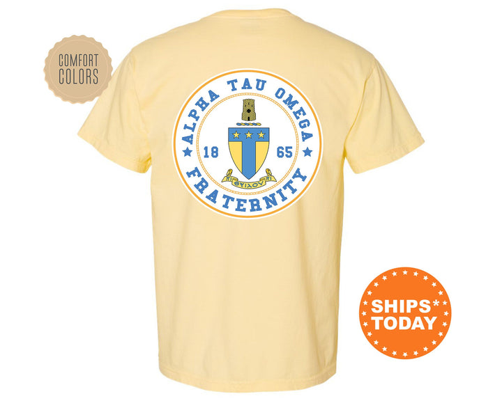 Alpha Tau Omega Proud Crests Fraternity T-Shirt | ATO Greek Apparel | Fraternity Crest | Fraternity Rush Shirt | Comfort Colors Tee _ 13952g