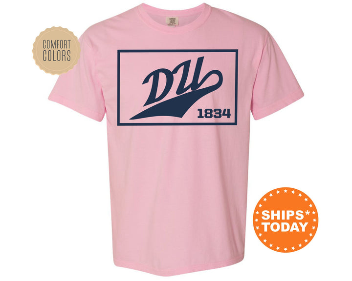 Delta Upsilon Baseball Boxed Comfort Colors Fraternity T-Shirt | DU Greek Apparel | Game Day Shirt | Fraternity Rush | College Shirt _ 5963g
