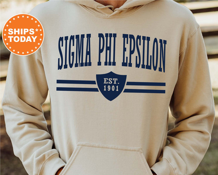 Sigma Phi Epsilon Striped Shield Fraternity Sweatshirt | SigEp Apparel | Fraternity Letters | Recruitment Gift | Vintage Sweatshirt _ 5916g