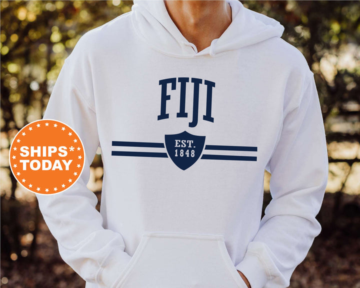 FIJI  Striped Shield Fraternity Sweatshirt | Phi Gamma Delta Hoodie | Greek Sweatshirt | Vintage Sweatshirt | FIJI Initiation Gift _ 5902g