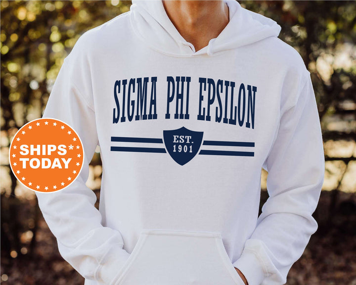 Sigma Phi Epsilon Striped Shield Fraternity Sweatshirt | SigEp Apparel | Fraternity Letters | Recruitment Gift | Vintage Sweatshirt _ 5916g