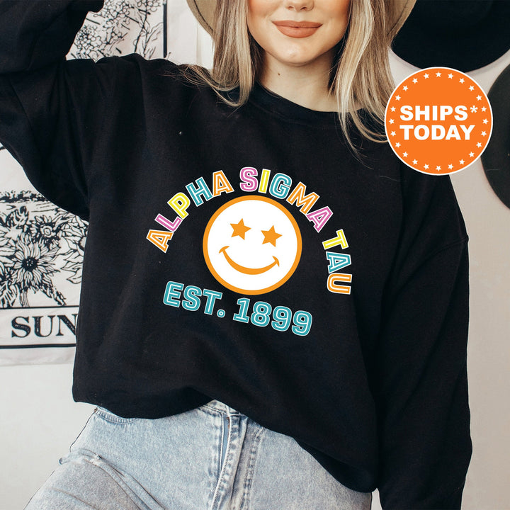 Alpha Sigma Tau Cheerful Sorority Sweatshirt | Sorority Merch | Big Little Reveal Gift | Greek Sweatshirt | Custom Greek Apparel _ 16854g