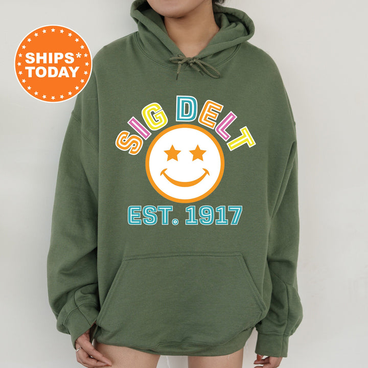 Sigma Delta Tau Cheerful Sorority Sweatshirt | Sig Delt Sorority Merch | Big Little Gift | Greek Sweatshirt | Custom Greek Apparel _ 16868g