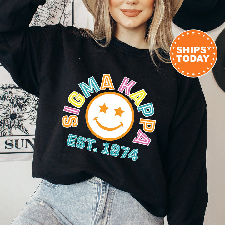 Sigma Kappa Cheerful Sorority Sweatshirt | Sigma Kappa Sorority Merch | Big Little Gift | Greek Sweatshirt | Custom Greek Apparel _ 16869g