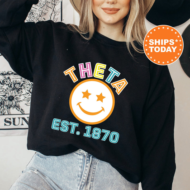 Kappa Alpha Theta Cheerful Sorority Sweatshirt | THETA Sorority Merch | Big Little Gift | Greek Sweatshirt | Custom Greek Apparel _ 16862g