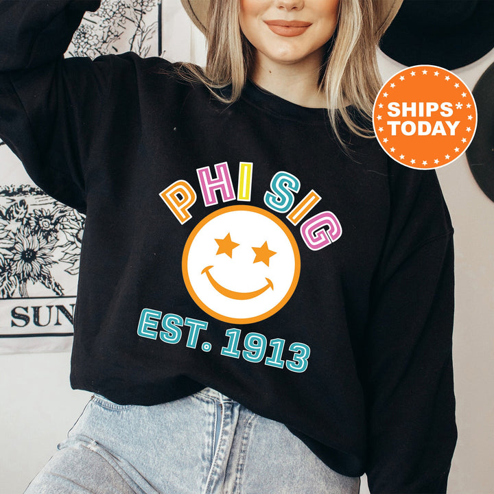 Phi Sigma Sigma Cheerful Sorority Sweatshirt | Phi Sig Sorority Merch | Big Little Gift | Greek Sweatshirt | Custom Greek Apparel _ 16866g