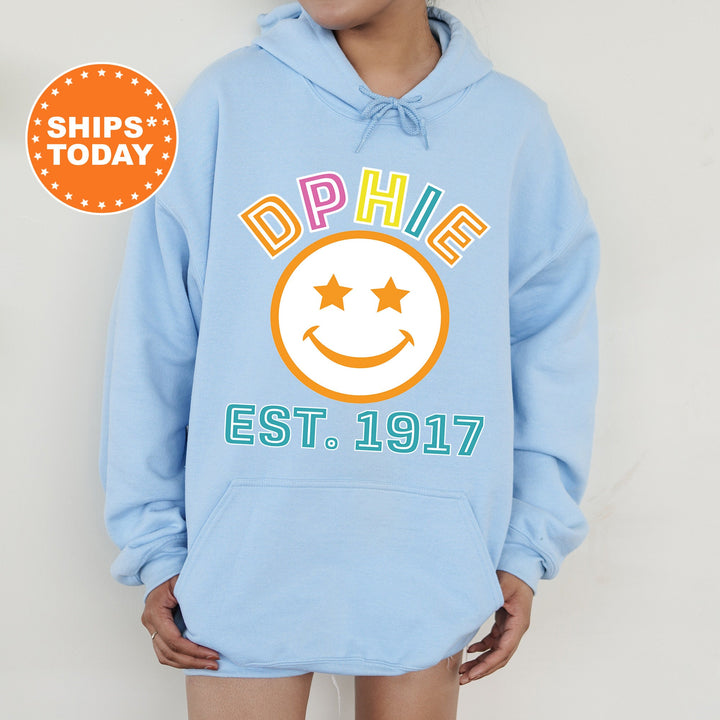 Delta Phi Epsilon Cheerful Sorority Sweatshirt | DPHIE Sorority Merch | Big Little Gift | Greek Sweatshirt | Custom Greek Apparel _ 16859g
