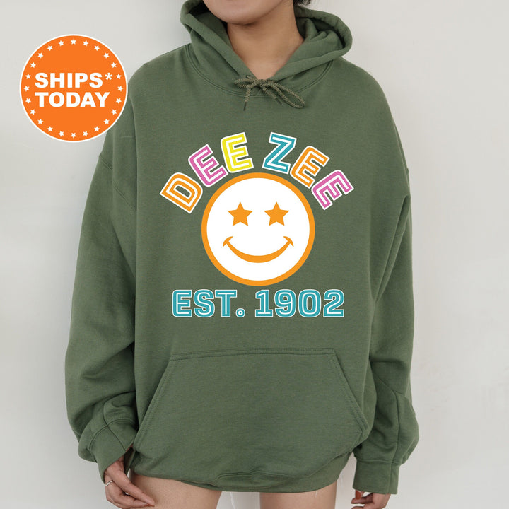Delta Zeta Cheerful Sorority Sweatshirt | Dee Zee Sorority Merch | Big Little Gift | Greek Sweatshirt | Custom Greek Apparel _ 16860g