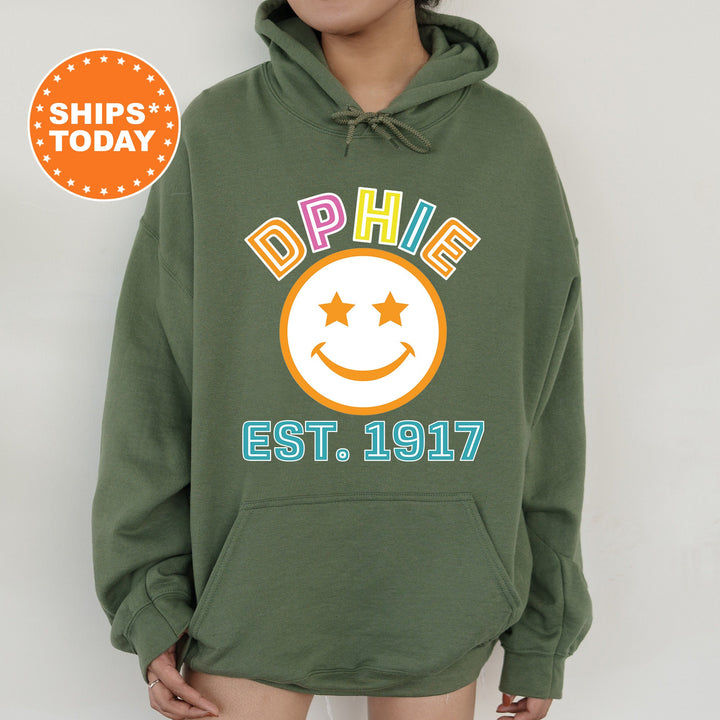 Delta Phi Epsilon Cheerful Sorority Sweatshirt | DPHIE Sorority Merch | Big Little Gift | Greek Sweatshirt | Custom Greek Apparel _ 16859g