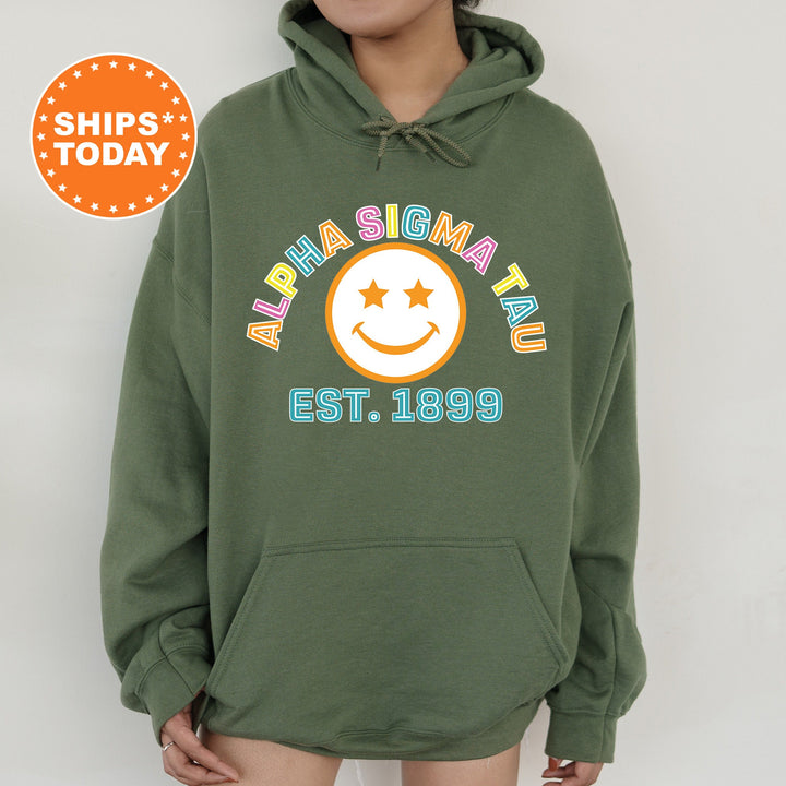 Alpha Sigma Tau Cheerful Sorority Sweatshirt | Sorority Merch | Big Little Reveal Gift | Greek Sweatshirt | Custom Greek Apparel _ 16854g