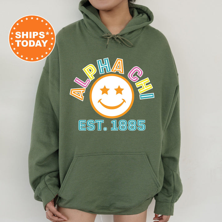Alpha Chi Omega Cheerful Sorority Sweatshirt | Alpha Chi Sorority Merch | Big Little Gift | Greek Sweatshirt | Custom Greek Apparel _ 16847g