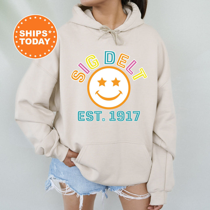 Sigma Delta Tau Cheerful Sorority Sweatshirt | Sig Delt Sorority Merch | Big Little Gift | Greek Sweatshirt | Custom Greek Apparel _ 16868g