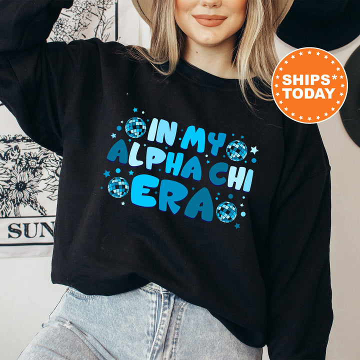 In My Alpha Chi Era | Alpha Chi Omega Blue Disco Sorority Sweatshirt | AXO Greek Sweatshirt | Big Little Gift | Sorority Merch _ 15799g