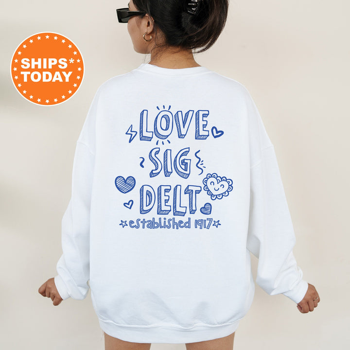 Sigma Delta Tau Drawscape Sorority Sweatshirt | Sig Delt Doodle Font Sorority Crewneck  | Big Little Reveal Gift | Trendy Sorority Hoodie