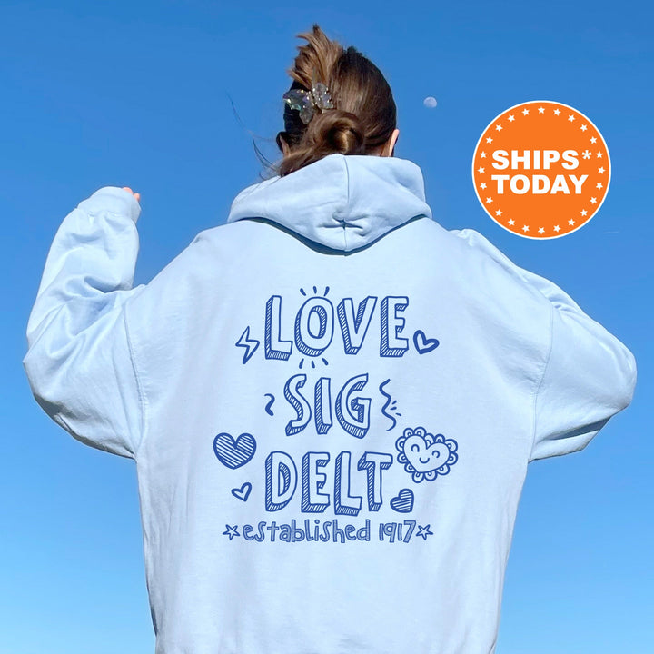 Sigma Delta Tau Drawscape Sorority Sweatshirt | Sig Delt Doodle Font Sorority Crewneck  | Big Little Reveal Gift | Trendy Sorority Hoodie