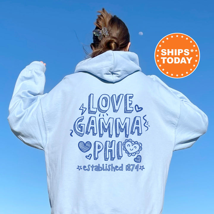 Gamma Phi Beta Drawscape Sorority Sweatshirt | Gamma Phi Doodle Font Sorority Crewneck | Big Little Reveal  | GPHI Trendy Sorority Hoodie