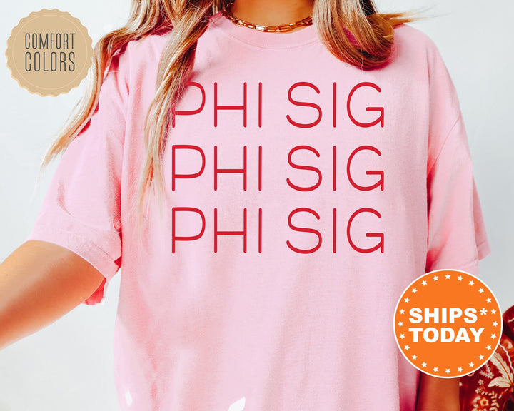 Phi Sigma Sigma Red Layered Sorority T-Shirt | Phi Sigma Sigma Merch | Phi Sig Shirt | Big Little Reveal Shirt | Greek Apparel _ 5759g