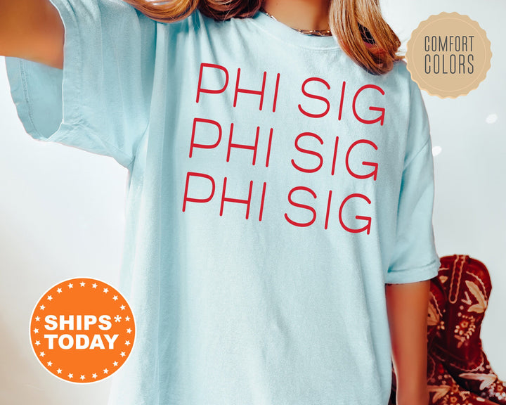 Phi Sigma Sigma Red Layered Sorority T-Shirt | Phi Sigma Sigma Merch | Phi Sig Shirt | Big Little Reveal Shirt | Greek Apparel _ 5759g