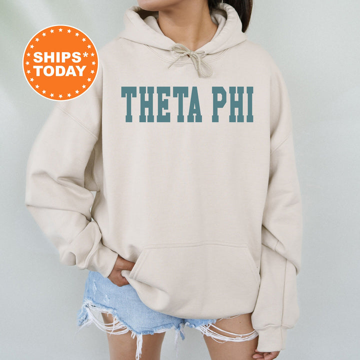 Theta Phi Alpha Bold Aqua Sorority Sweatshirt | Theta Phi Sorority Letters Crewneck | Sorority Merch | Big Little Gifts | Bid Day Basket
