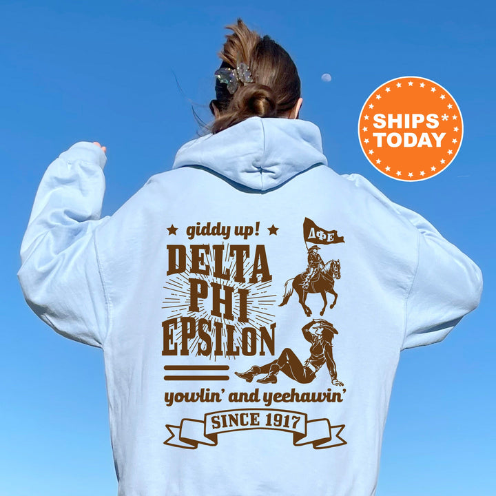 Delta Phi Epsilon Giddy Up Cowgirl Sorority Sweatshirt | DPHIE Western Sweatshirt | Greek Apparel | Big Little | Country Sweatshirt 16340g