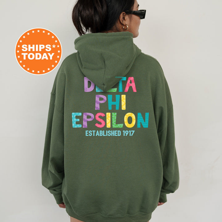 Delta Phi Epsilon Papercut Sorority Sweatshirt | DPHIE Fun Letters Sweatshirt | Big Little Sorority Reveal | Sorority Gift | Greek Apparel