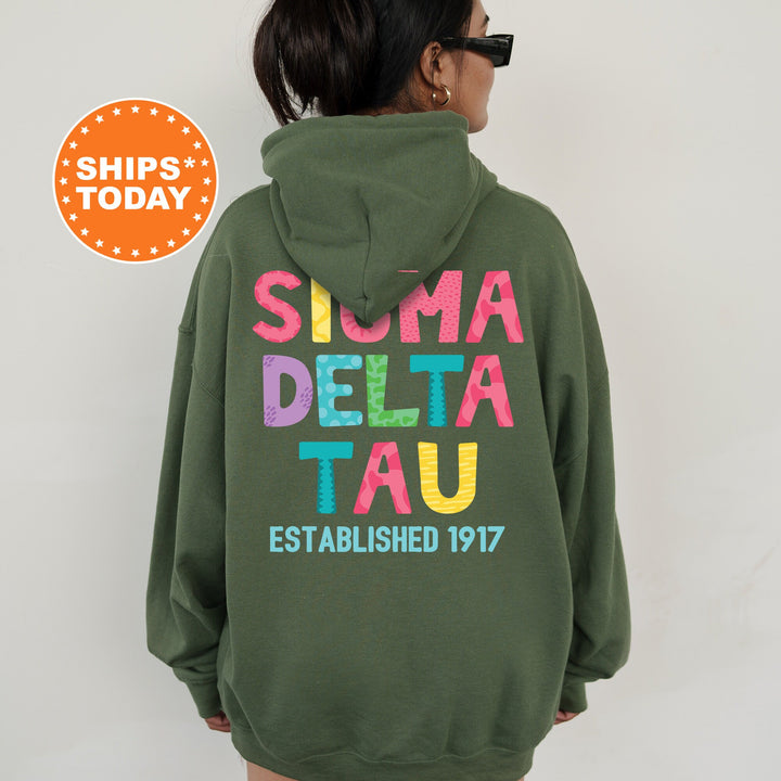 Sigma Delta Tau Papercut Sorority Sweatshirt | Sig Delt Fun Letters Sweatshirt | Big Little Sorority Reveal | Sorority Gift | Greek Apparel