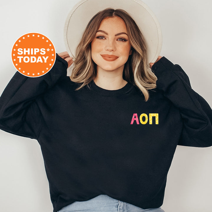 Alpha Omicron Pi Papercut Sorority Sweatshirt | Alpha O Fun Letters Sweatshirt | Big Little Sorority Reveal | Sorority Gift | Greek Apparel