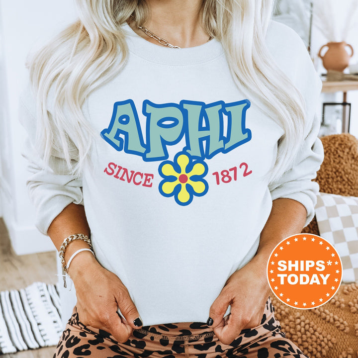 Alpha Phi Outlined In Blue Sorority Sweatshirt | APHI Crewneck Sweatshirt | APHI Hoodie | Big Little Gift | Floral Sweatshirt