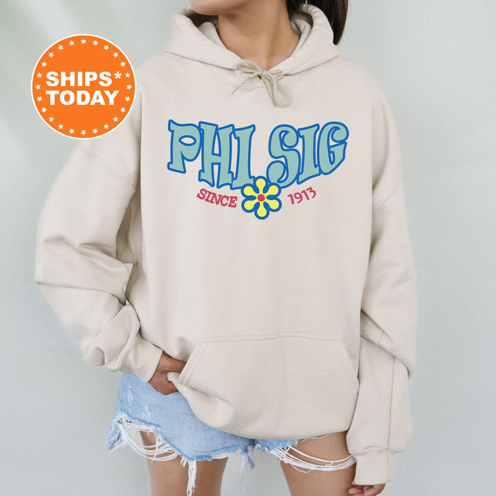 Phi Sigma Sigma Outlined In Blue Sorority Sweatshirt | Phi Sig Hoodie | Phi Sig Floral Sweatshirt | Big Little Gift | Sorority Merch