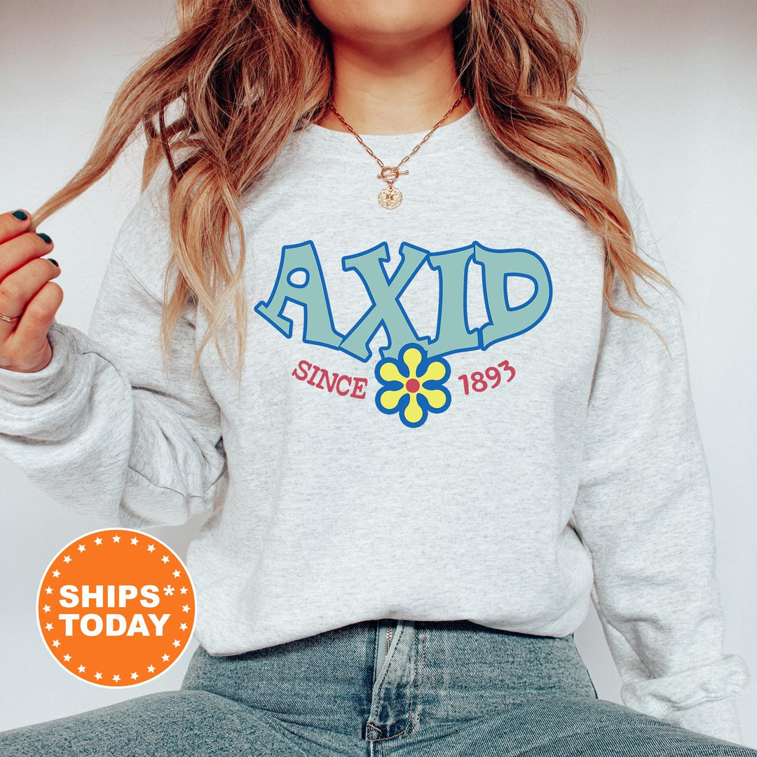 Alpha Xi Delta Outlined In Blue Sorority Sweatshirt | AXID Floral Sweatshirt | Alpha Xi Crewneck | Big Little Gift | Sorority Reveal