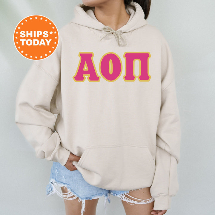 Alpha Omicron Pi Pink and Gold Sorority Sweatshirt | Alpha Omicron Pi  Sweatshirt | Alpha O Merch | AOPi Greek Letters | Big Little