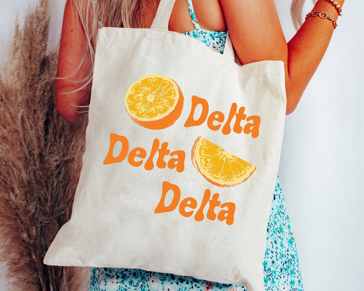 Delta Delta Delta Oranges Sorority Tote Bag | Tri Delta Canvas Tote Bag | Sorority Merch | Big Little Gifts | College Beach Bag _ 16234g