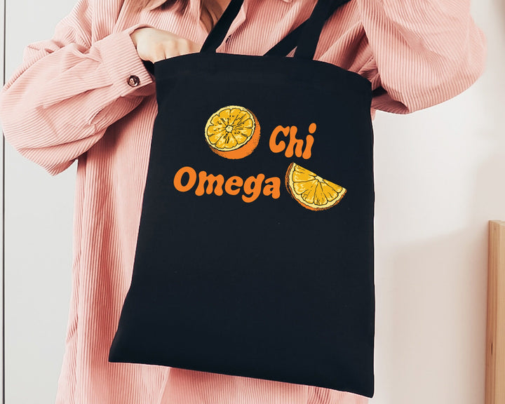 Chi Omega Oranges Sorority Tote Bag | Chi O Canvas Tote Bag | Chi Omega Sorority Merch | Big Little Reveal Gift | College Beach Bag _ 16233g