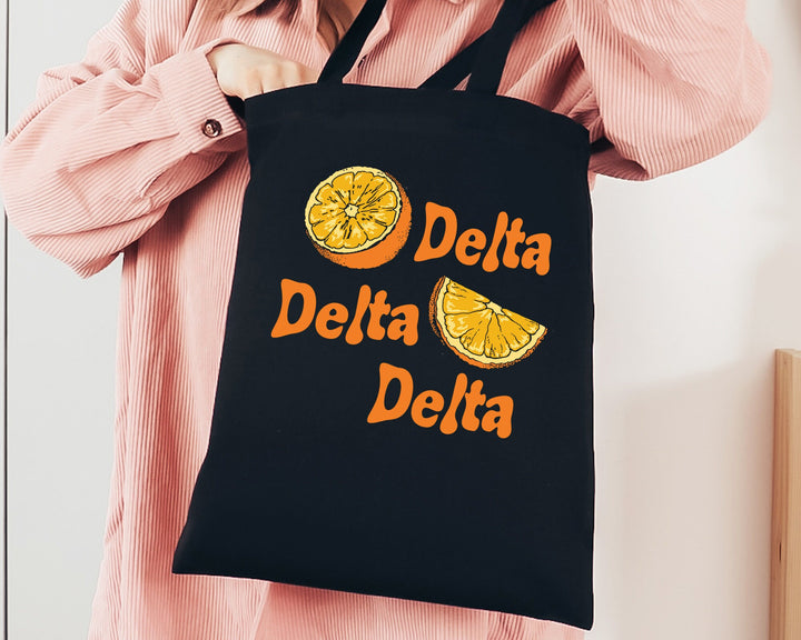 Delta Delta Delta Oranges Sorority Tote Bag | Tri Delta Canvas Tote Bag | Sorority Merch | Big Little Gifts | College Beach Bag _ 16234g