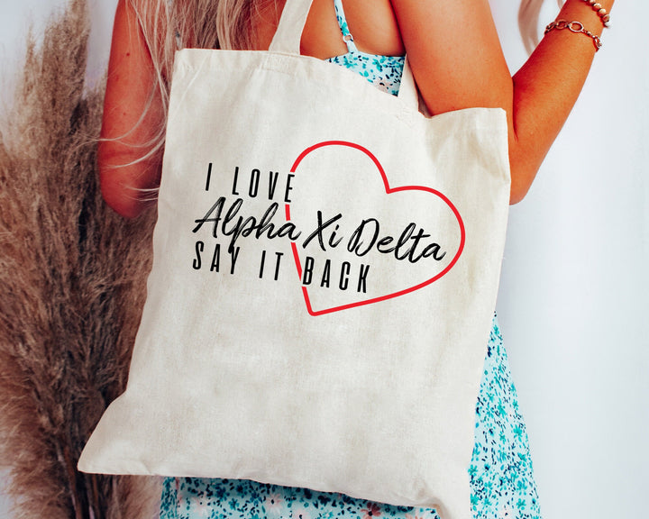 Alpha Xi Delta Say It Back Sorority Tote Bag | AXID Beach Bag | Sorority Merch | Alpha Xi Big Little Sorority Bag | Canvas Tote Bag _ 15009g