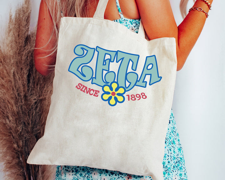Zeta Tau Alpha Outlined In Blue Sorority Tote Bag | ZETA Beach Bag | College Sorority Laptop Bag | Canvas Tote Bag | Big Little _ 15364g