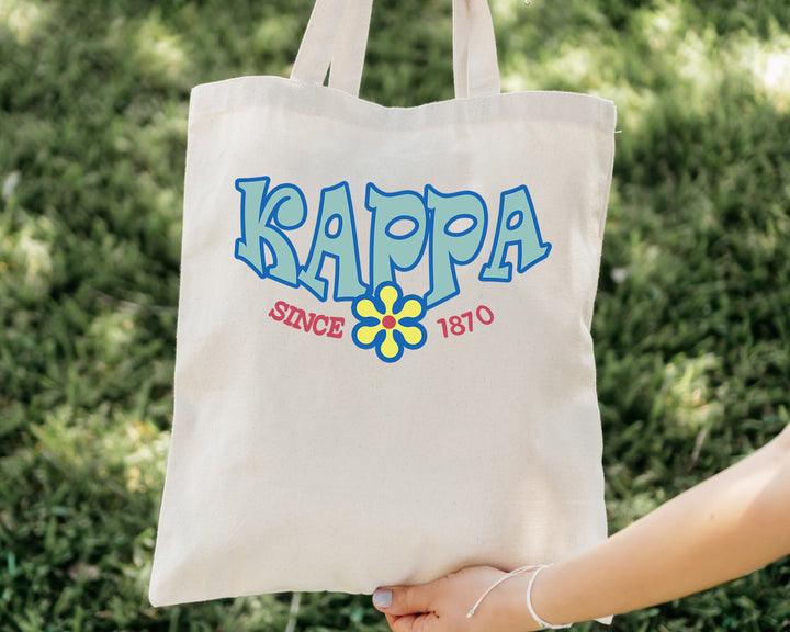Kappa Kappa Gamma Outlined In Blue Sorority Tote Bag | KAPPA Beach Bag | KAPPA College Sorority Laptop Bag | Canvas Tote Bag _ 15356g